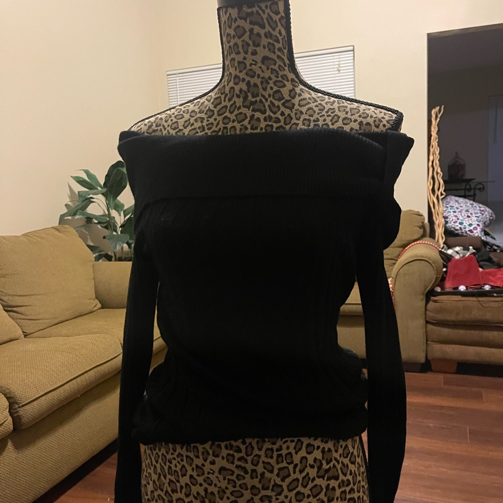 Black Off the Shoulder ‘Dots’ long sleeve Shirt